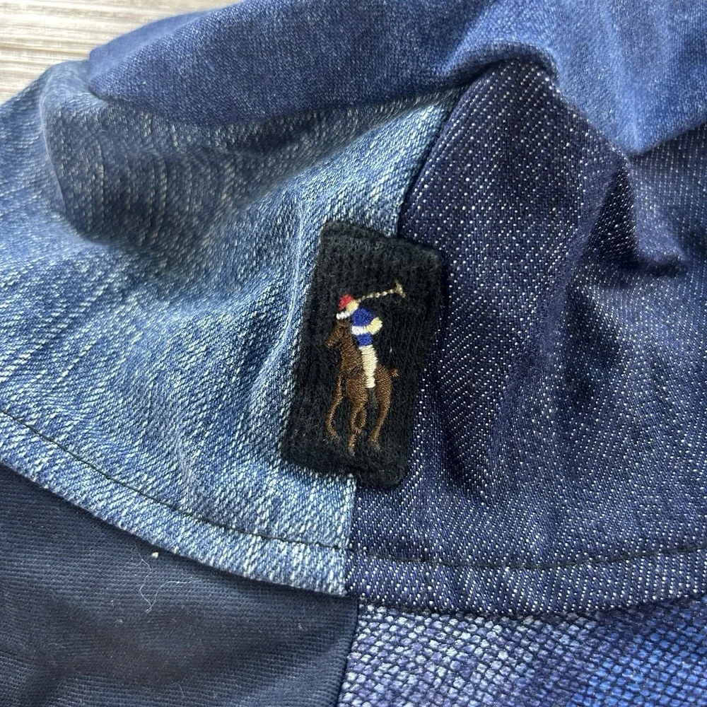 Re Worked/Re Paved Polo Ralph Lauren Bear Denim Patchwork Bucket Hat Size M/L